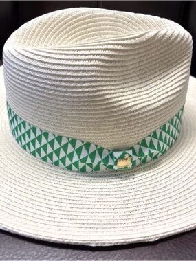 Masters Cream NWT Straw Hat with Green Geometric Band